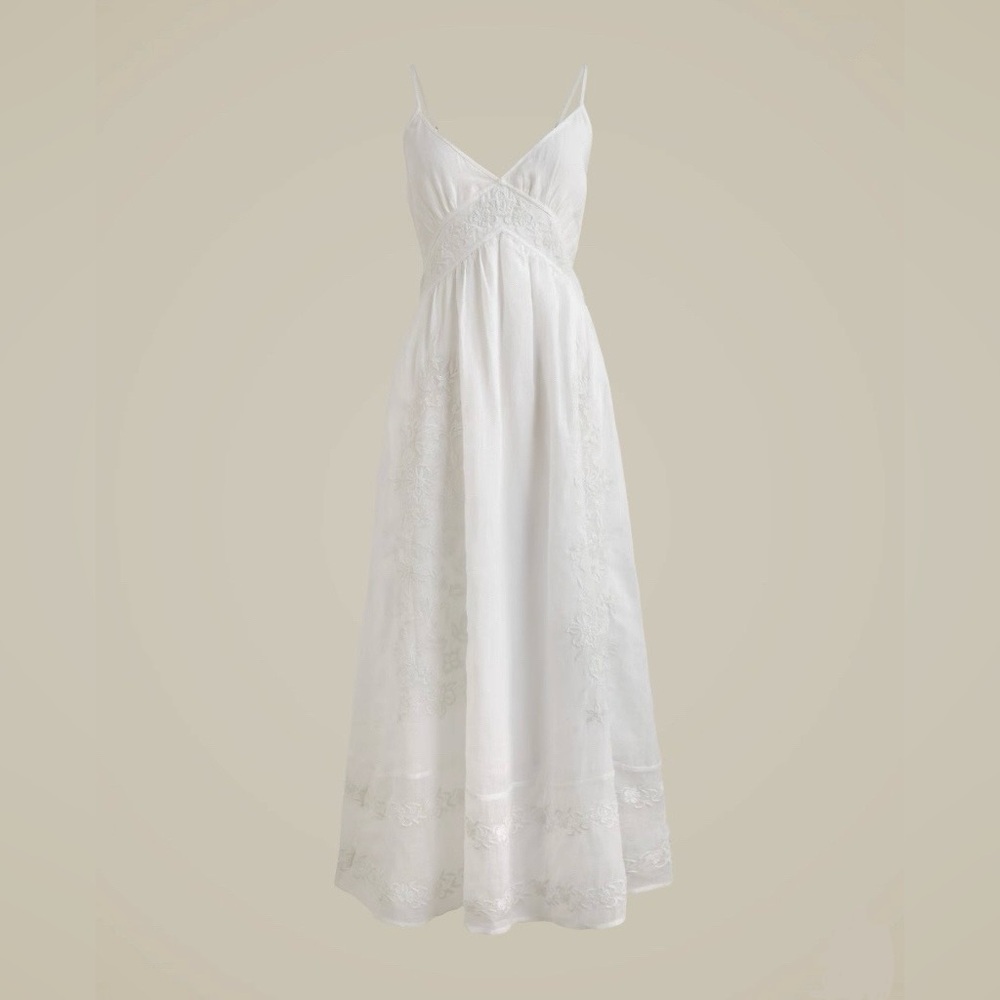 J Crew Women’s White Embroidered Midi Dress in Ramie Size 2 NWOT